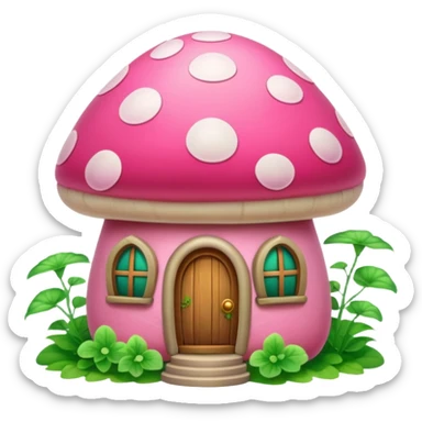 Pink girly mushroom house covered in vines sticker