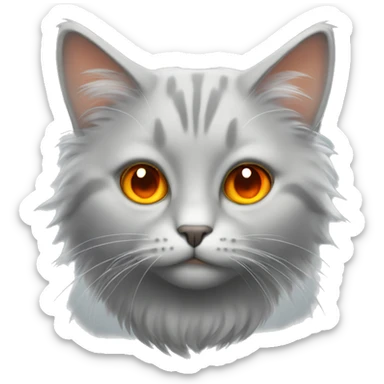 fluffy light-grey cat with orange eyes  sticker