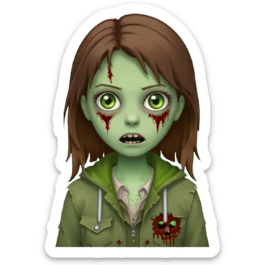 girl zombie with brown hair and green eyes sticker
