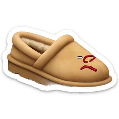 Ugg Camel slip-on slippers. A thin red zig-zag stitch only encircling ankles, VERY chunky platform sole. sticker