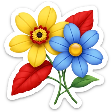 One Yellow flower and one blue flower with red band  sticker