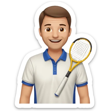 Profesor de tenis masculino sin barba con pelo marrón riendose sticker