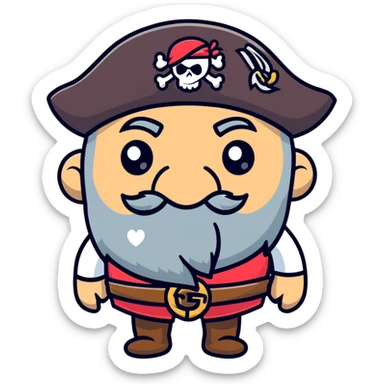 Old bearded pirate with eye patch and heart eyes looking with admiration sticker
