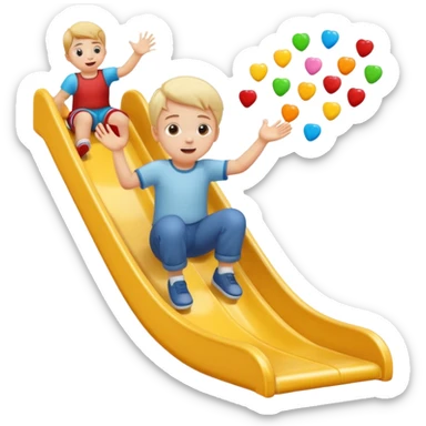 un niño blanco tirandose por un tobogan con dulces en las manos sticker