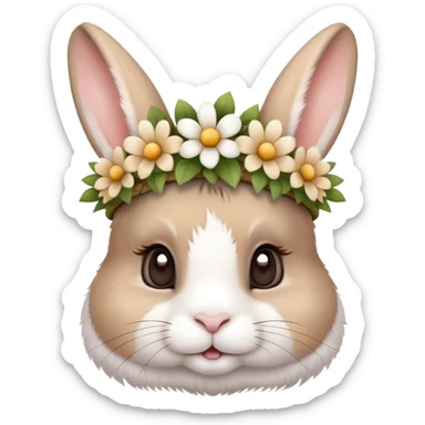 cute rabbit wearing a flower crown sticker