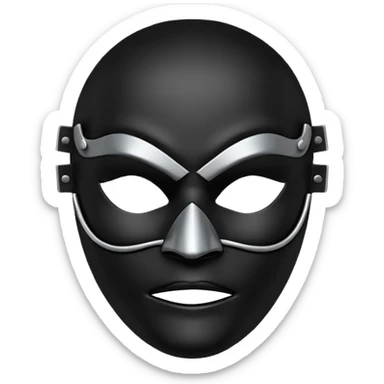 Minimal emoji, gothic mask forged from matte black leather, emotionless expression, smooth heavy surface, subtle metallic texture, deep shadows, no glow, no neon, flat emoji style, centered sticker