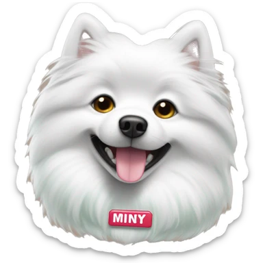 japanese spitz with name tag that says minty sticker