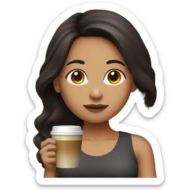 Yoga Woman long brown black hair drinks coffee sticker
