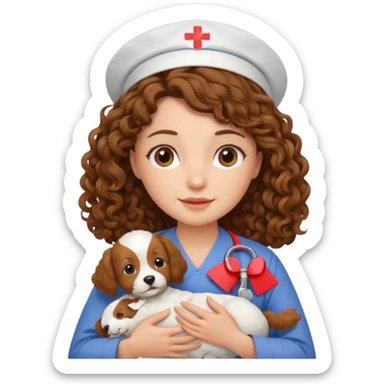 curly nurse holding baby dog sticker