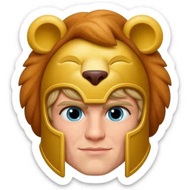 Alexander the great blonde wearing cartoon lion head helmet sticker