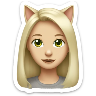 Grey cat with blonde girl green eyes sticker
