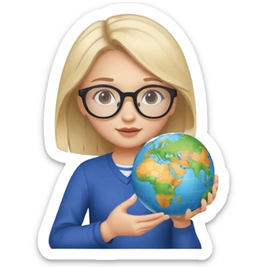 Child baby face girl with globe in hand and glasses  sticker