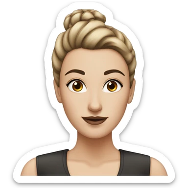 White girl with slick bun straight brown hair very thick black eyebrows  sticker