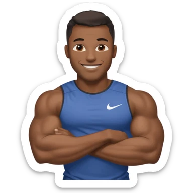 Jock black man smiling very huge big biceps wearing “Nike” t shirt, handsome face sticker