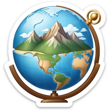 An icon featuring a globe, a compass, and a map, symbolizing geography. The design includes mountain ranges, rivers, and continents, representing the study of Earth’s landscapes and environments. Transparent background highlights the exploration and understanding of the world’s geography. sticker
