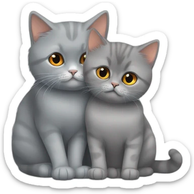 Orange persian young cat hugs the grey british shorthair young cat sticker