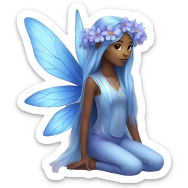 Beautiful, blue flower, fairy, blue, silver, purple, long hair, big wings sticker