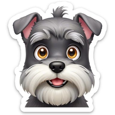 Cinematic Comical Miniature Schnauzer Portrait Emoji, Head tilted dramatically with a comically shocked expression and large, animated eyes, featuring a sharply defined salt-and-pepper fur with exaggerated, humorous eyebrows, simplified yet hilariously detailed, glowing with a bold, playful radiance, high shine, exuding a spirited and cheeky charm, styled with a soft glowing outline, capturing the essence of a Miniature Schnauzer that appears ready to dash into a burst of comic energy! sticker