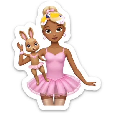 Brown skin blonde hair barbie ballerina with bunny  sticker