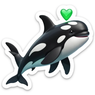 3d Cartoon orca with a green tick icon next to it sticker