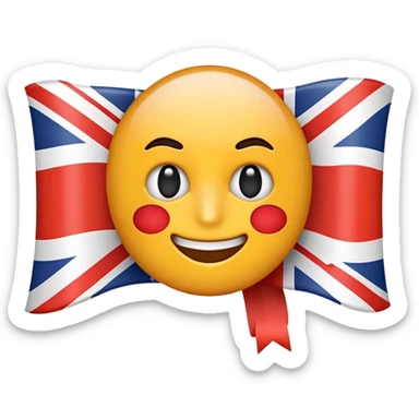 A cartoonish emoji representing English language priority, with the English flag and number 1 symbol sticker