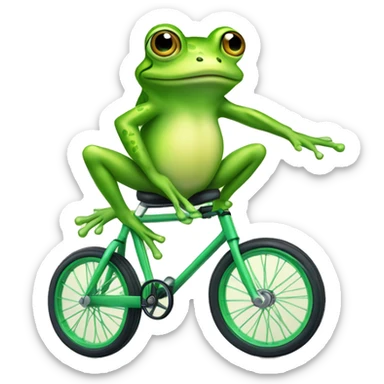 green frog on a unicycle in a very cute cartoon art style sticker