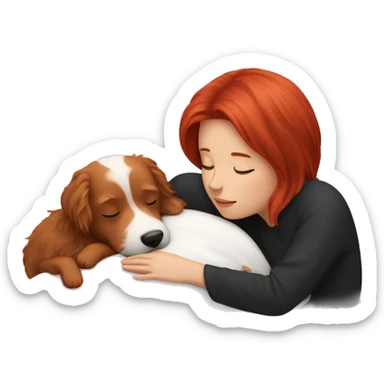 red-haired girl, sleep with a maltese black dog sticker
