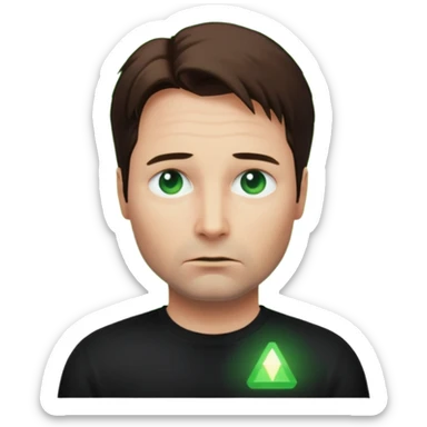 Mulder from the x-files looking very very worried (not trusting anyone today) while wearing a dark t-shirt with no markings. A green beam of light from a UFO illuminates him sticker