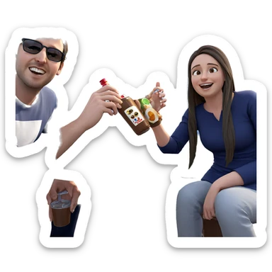happy couple enjoying outdoor drink sticker