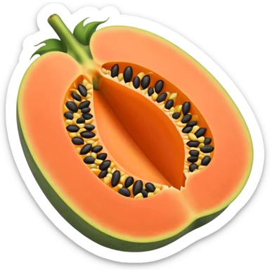 papaya fruit cut showing seeds sticker