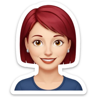 femme 40 ans, cheveux très court rouge foncé piercing sur le nez yeux marrons sticker