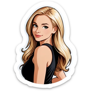 beautiful white girl , with long blond hair, with black tank top, sticker