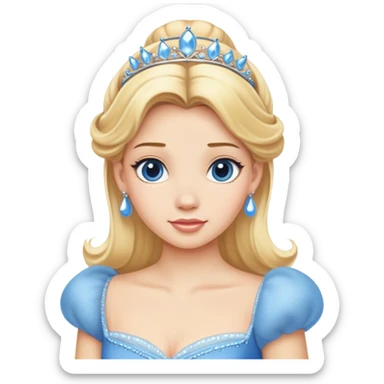 ultra simplified Cinderella, blue dress, blonde hair, very minimal details, slightly zoomed out to show more of dress sticker
