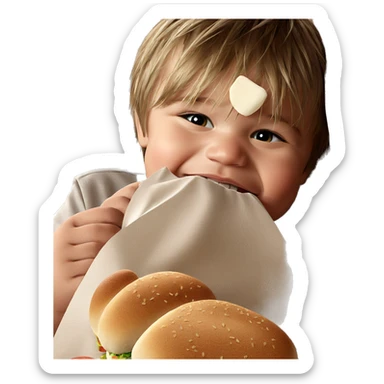 a boy enjoying his meal sticker