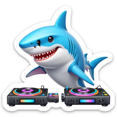 Shark dj with turn tables  sticker