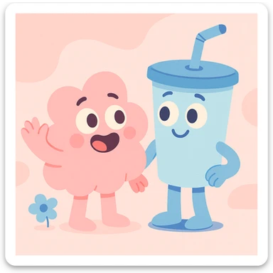 cute object in pastel pink and blue, calArts 2010s cartoon style sticker