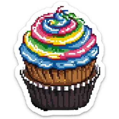 cupcake with rainbow swirl icing sticker