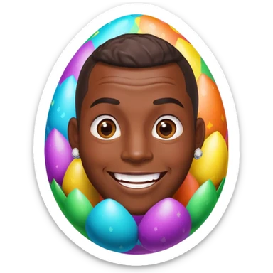 smiling African American man with diamond stud earrings popping out of an Easter egg sticker