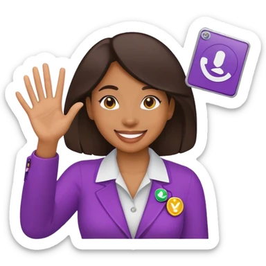 happy woman giving waving an access badge sticker