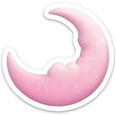 Pink crescent moon with sparkly white clouds sticker