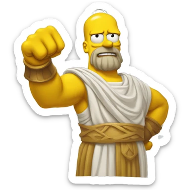 ancient greek philosopher shakes fist at sky in Simpsons style sticker