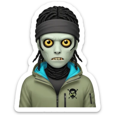a zombie with black dreads and a nike jacket and nike ski mask on his head sticker
