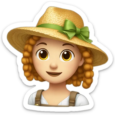 a fair girl with freckles and pigtails in straw a hat hat sticker