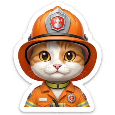 Cat firefighter, uniform including helmet of uniform sticker