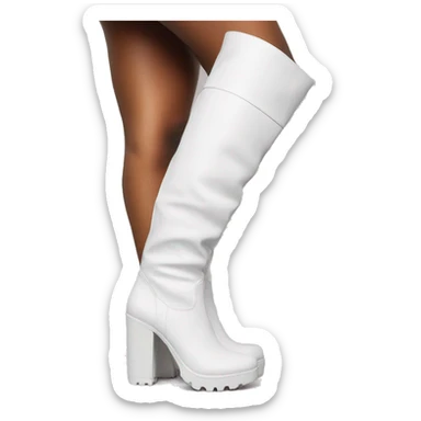 white knee high chunky heel boots sticker