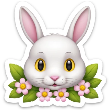a cute white short haired rabbit head with a yellow flower on its ears sticker