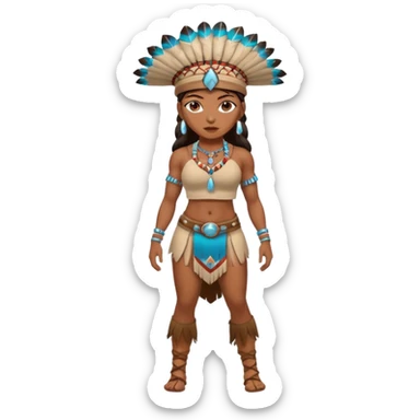 native american brown skin sexy girl, full body, muscled, with traditional outfit and hat sticker