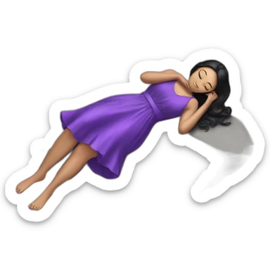 a black hair white girl laying back on stone with purple dress sticker