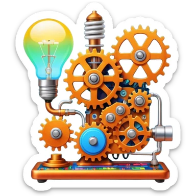 science, chemicals, mechanical gears, electronics, electric wires, light bulb, LED, resistors, circuit board, ic, physics,  nuclear model sticker