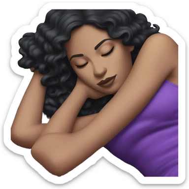 a black hair white girl laying back on stone with purple dress sticker